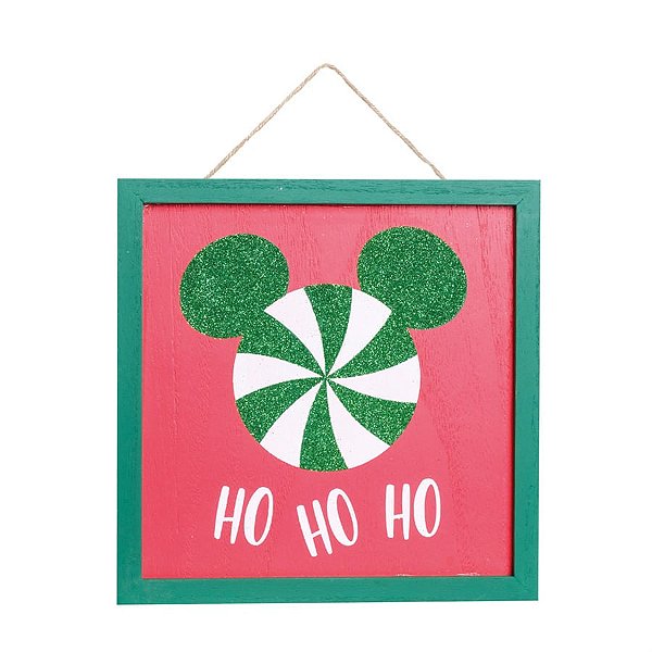 Natal Disney - Quadro Mickey Hohoho Vermelho e Verde Hortelã / Branco - 2 Un