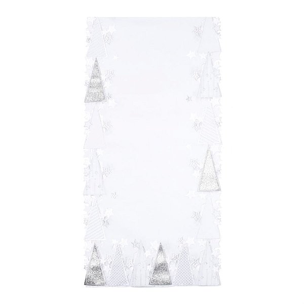 Caminho de Mesa Borda Pinheiro Branco e Prata 40X180