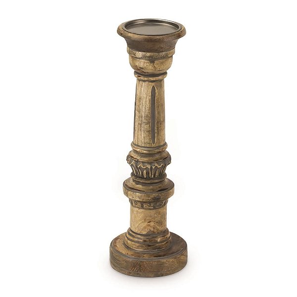 Castiçal em Madeira Natural - M 15x15x47