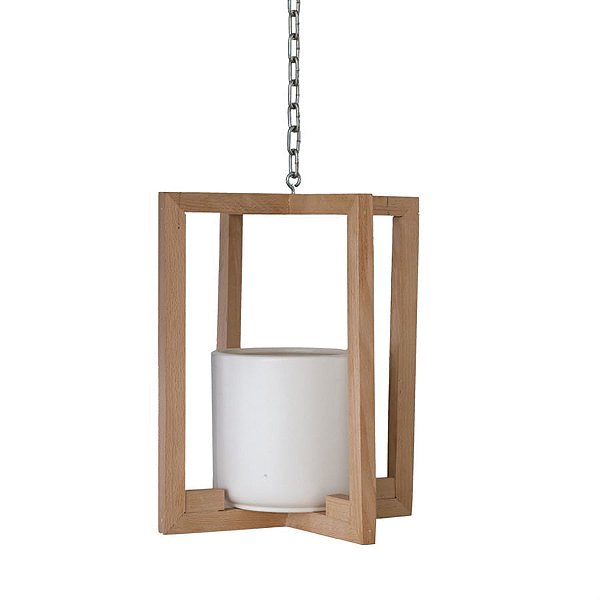 Base Aérea em Madeira Vaso de Cerâmica com Branco