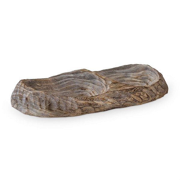 Bandeja em Madeira Paulownia Dupla Cinza Lavado 44x22x8