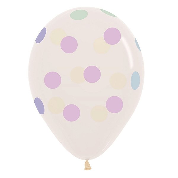 Balão Latex Impressão 360 Poá Pastel Multicolor 12" / 30cm - 50 Un