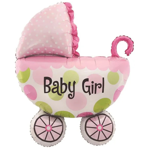 Balão Metalizado Carrinho Bebe Rosa 26''X31'