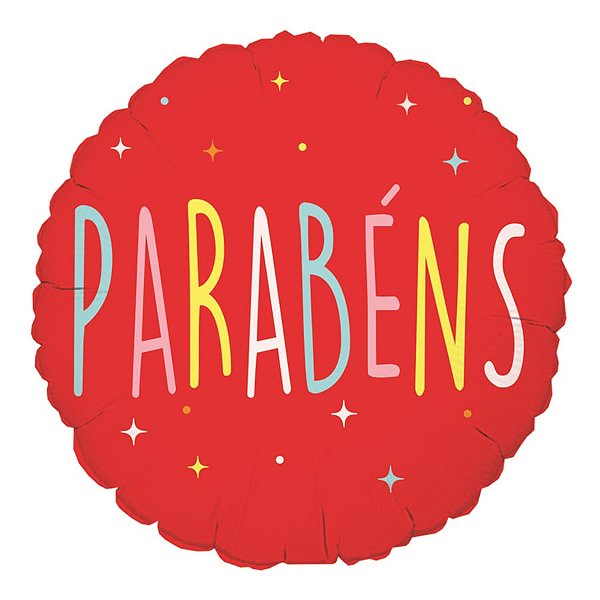 Balão Metalizado Redondo Parabéns Vermelho 18'' / 45cm