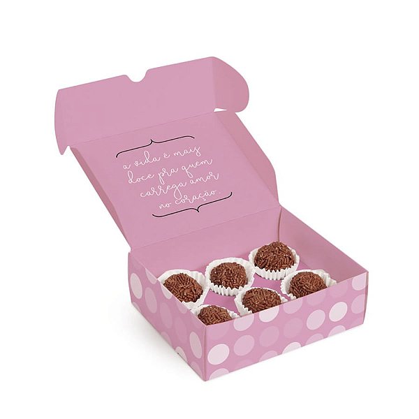 Caixa Para 6 Brigadeiros Que Seja Doce Rosa 13x10,6x4,5cm - 10 Un