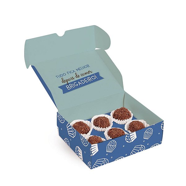 Caixa Para 6 Brigadeiros Brigadeiro Azul 13x10,6x4,5cm - 10 Un