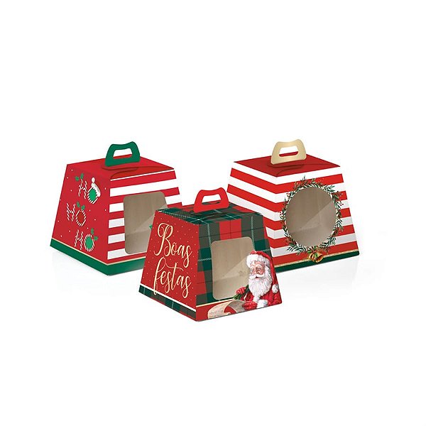 Caixa Para Mini Panetone com Visor Sortido P 11x11x10cm 100g - 10 Un