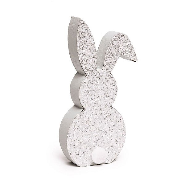 Silhueta de Coelho com Glitter e Pompom Branco 15x5x2cm - 1 Un