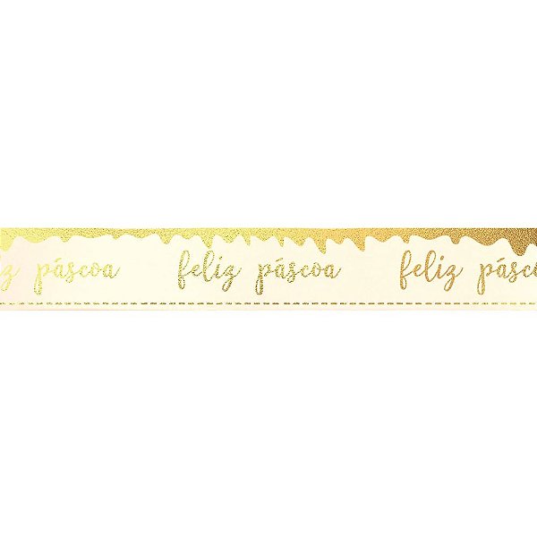 Fita Decorativo Cetim com Hot Stamping Feliz Páscoa Marfim 22mmx10m - 3 Un