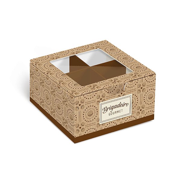 Caixa Para 4 Brigadeiros Brigadelicia Kraft 8,5x8,5x4,5cm - 10 Un