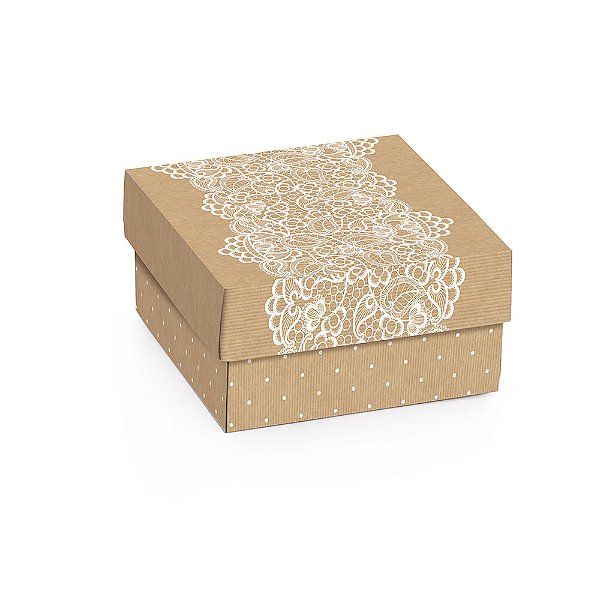 Mini Caixa Quadrada Kraft Renda P 6,5x6,5x3,5 - 10 Un