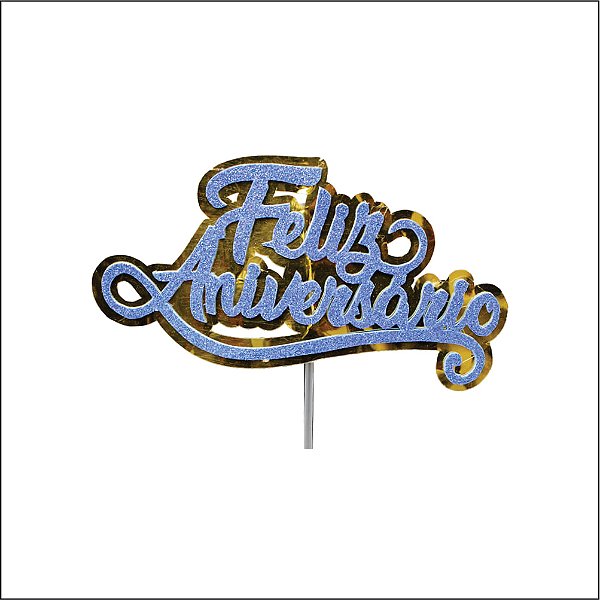 Topo de Bolo Decorativo para Festa Feliz Aniversário Azul - 1 Un