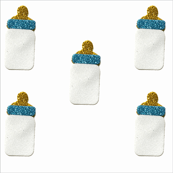 Aplique Glitter para Decoração Mamadeira Azul - 5 Un