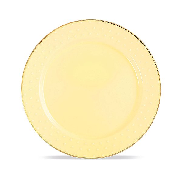 Prato de Plástico Descartável Amarelo e Ouro - 6 Un