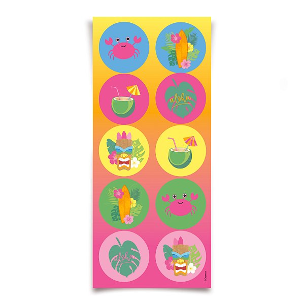 Adesivo Redondo Festa Havaiana - 30 Un