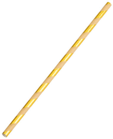 Canudo Papel Listrado Kraft com Dourado - 15 Un