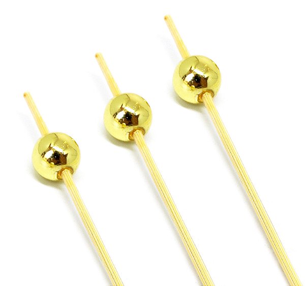 Palito em Bambu Para Petiscos 12cm Bolinha Metalizada Dourada - 20 Un