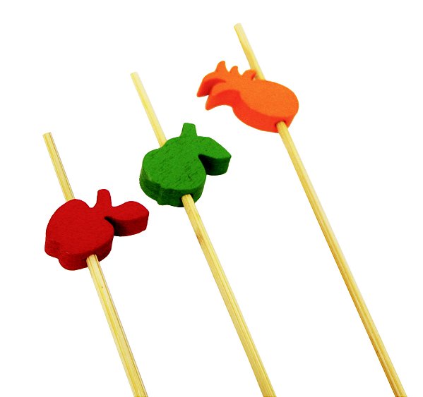 Palito em Bambu Para Petiscos 12cm Frutas Colorido - 20 Un