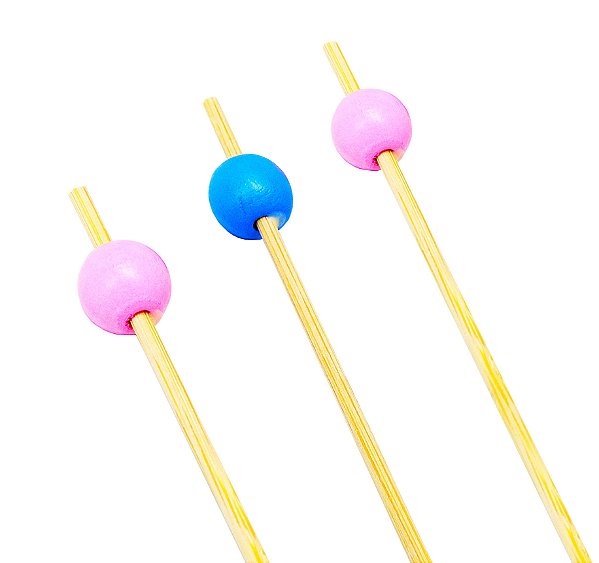 Palito em Bambu Para Petiscos 12cm Bolinha Azul e Rosa - 20 Un