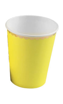 Copo de Papel 270ml Amarelo com Borda Dourada - 10 Un