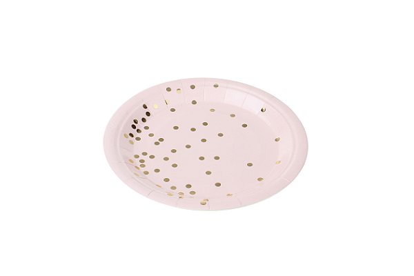 Prato Papel Confetes Dourados Rosa Bebê - 10 Un
