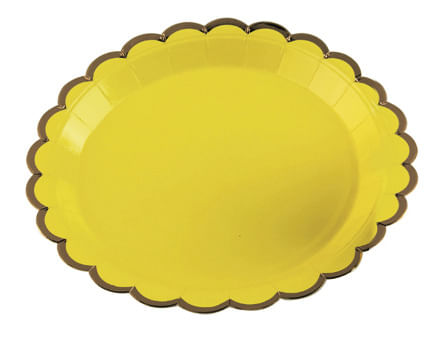 Prato Papel Amarelo com Borda Dourada - 10 Un