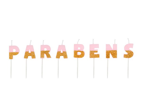 Vela Parabéns Rosa Dourado - 8 Un