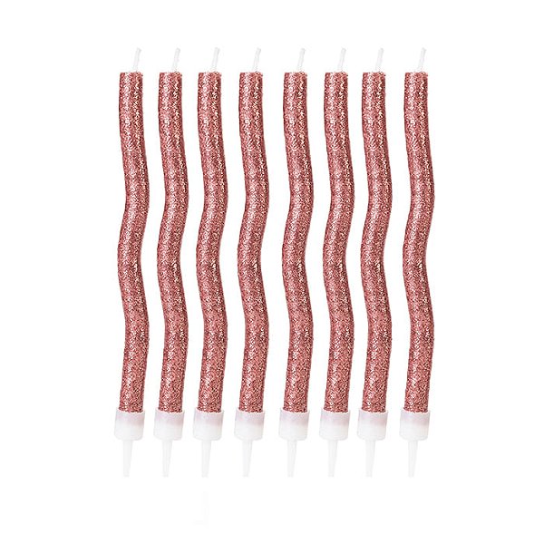 Vela Palito Espiral Glitter Rosê Gold - 8 Un