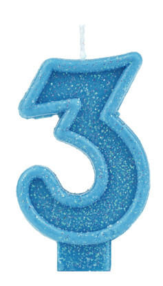 Vela Glitter Basic Azul Número 3