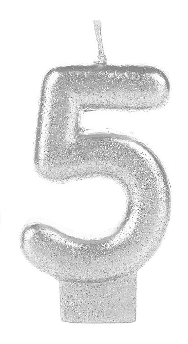 Vela Branca Glitter Número 5