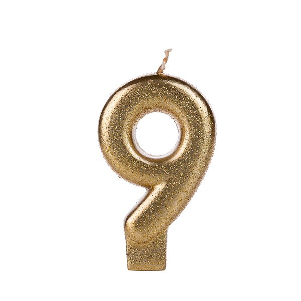 Vela Dourada Glitter Número 9
