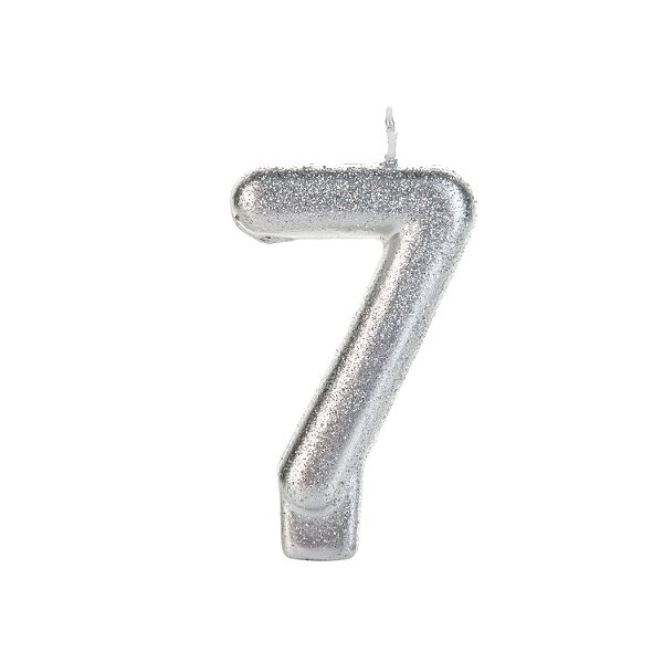 Vela Prateada Glitter Número 7