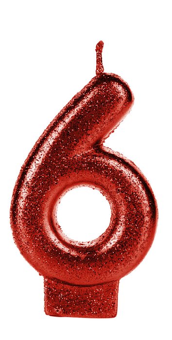 Vela Vermelha Glitter Número 6