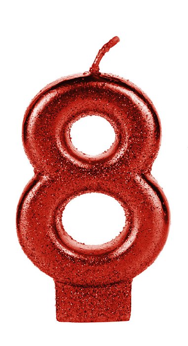 Vela Vermelha Glitter Número 8
