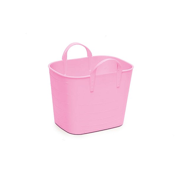 Cachepot de Plástico Retangular com Alça Rosa Claro 11x9,5x10,5cm - 1 Un