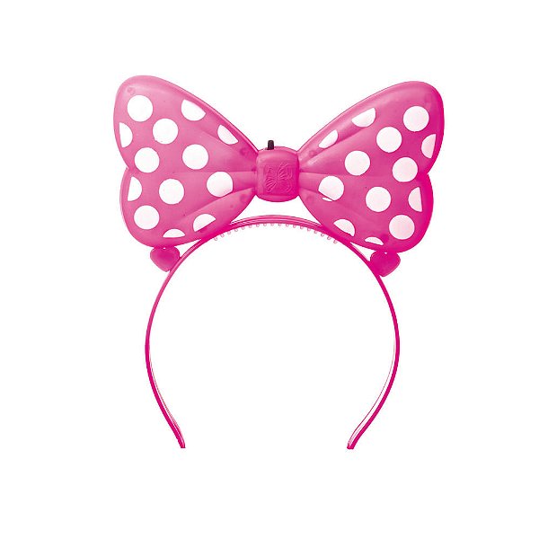 Acessório Tiara com Led Laço Rosa com Bolinhas - 1 Un