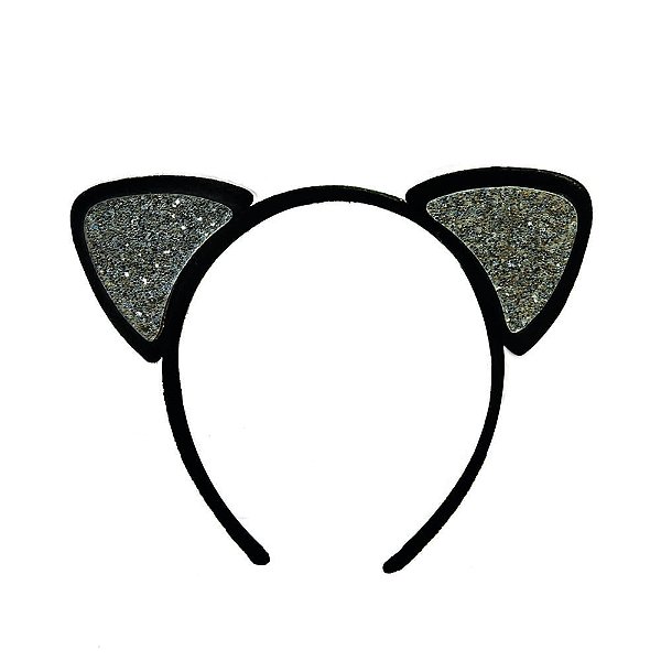 Acessório Tiara Gatinha Glitter Prata - 1 Un