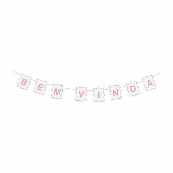 Faixa Decorativa de Madeira Bem Vinda Branco e Rosa - 1 Un