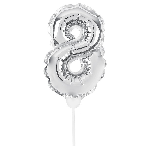 Mini Balão Auto Inflável com Vareta Número 8 Prata