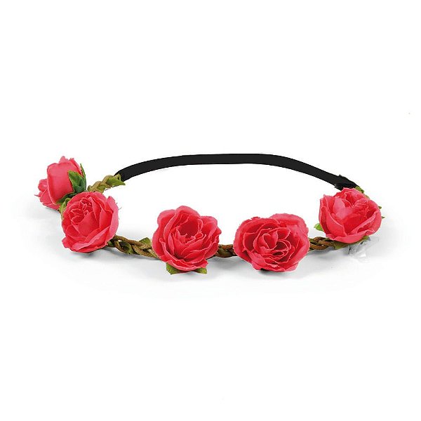 Acessório Tiara com Elástico Floral Rosa e Pink - 1 Un
