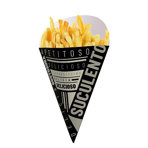 Caixa Embalagem Cone Batata Fritas - Black - 50 Un