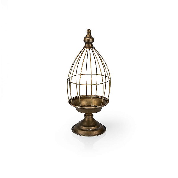 Gaiola Oval com Base Metal Gold 18x18x43