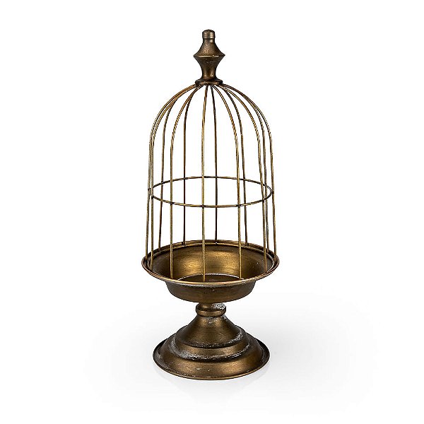 Gaiola Redonda com Base Metal Gold 16,5x16,5x41