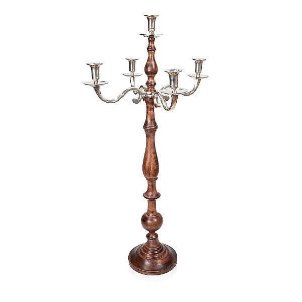 Castiçal Madeira/Ferro 5 Velas Classic 49x49x97