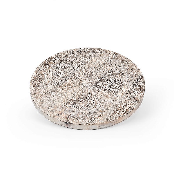 Prato Giratório Madeira Flor de Lis 37x37x6,5