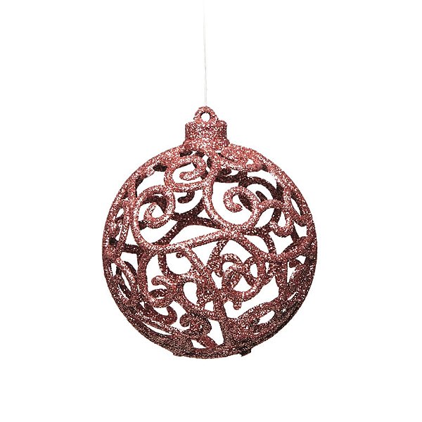 Bola Arabesco Vazada Rose 8cm - 6 Un