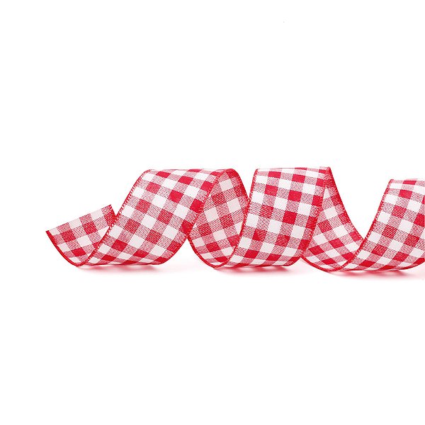 Fita Xadrez Banco e Vermelho 6,3cm x 914cm