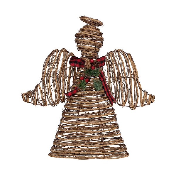 Anjo Rattan com Laço Xadrez Marrom e Vermelho e Preto G