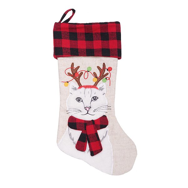 Bota com Led Gato Rena Juta e Branco e Vermelho 50cm