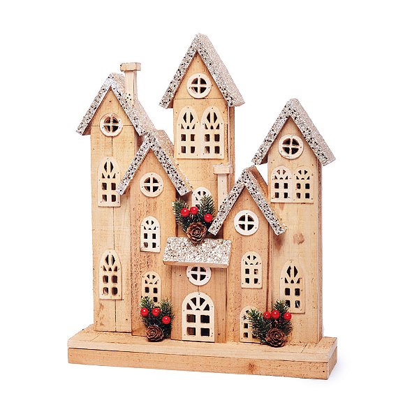 Casa de Madeira com Torres Led Marrom